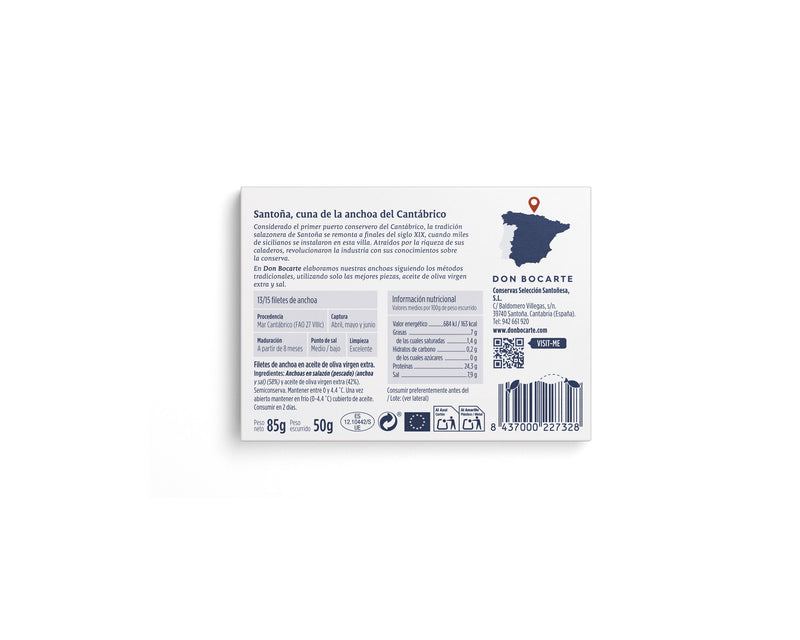 Anchoas del Cantábrico en aceite de oliva virgen extra 85g (13/15 filetes)