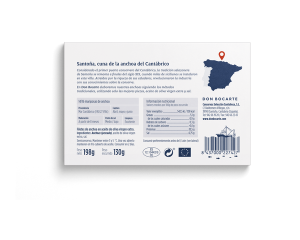 Anchoas del Cantábrico en aceite de oliva virgen extra 198g (14/16 mariposas)